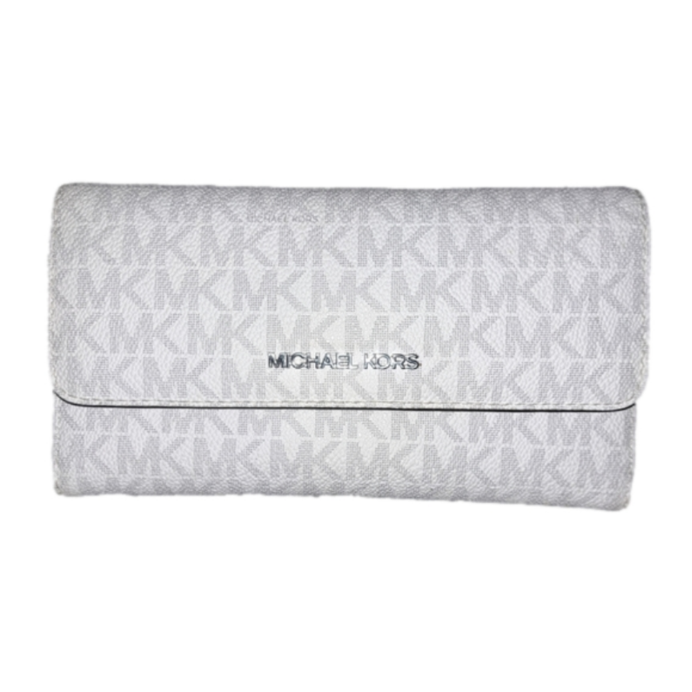 Jet Set Travel Large Trifold walletBright White with Silver tone hardwareSig